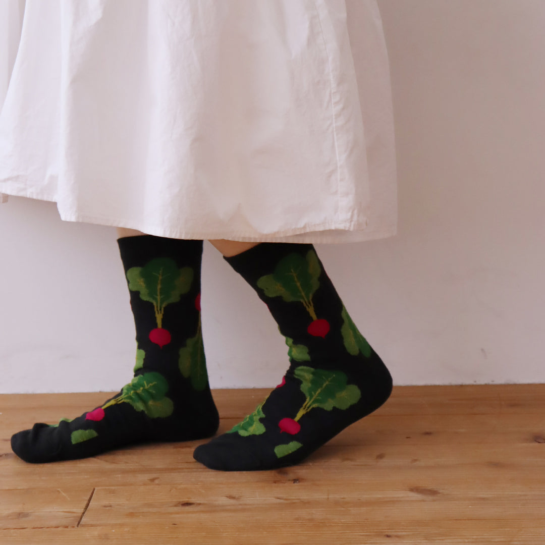 KIVISDOU きびす堂｜【2足組】お野菜クルーソックス  ラディッシュ トウガラシ ポップ柄 靴下｜k41025