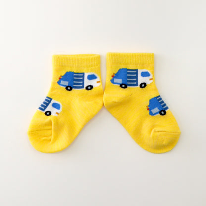 stample スタンプル ｜【キッズ】はたらくくるま園児ソックス３足組 秋冬｜通園 通学 滑り止め付き 子供靴下｜73443