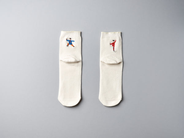 カンフー刺繍ショートソックス２P